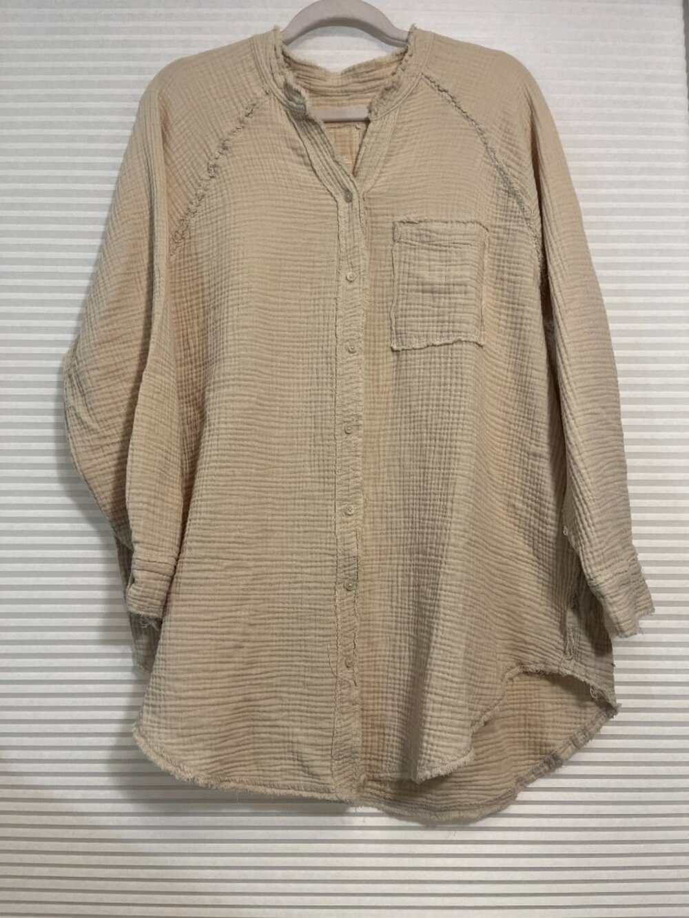Aerie Oversized Gauze Button Down Shirt Coverup Cream Beige